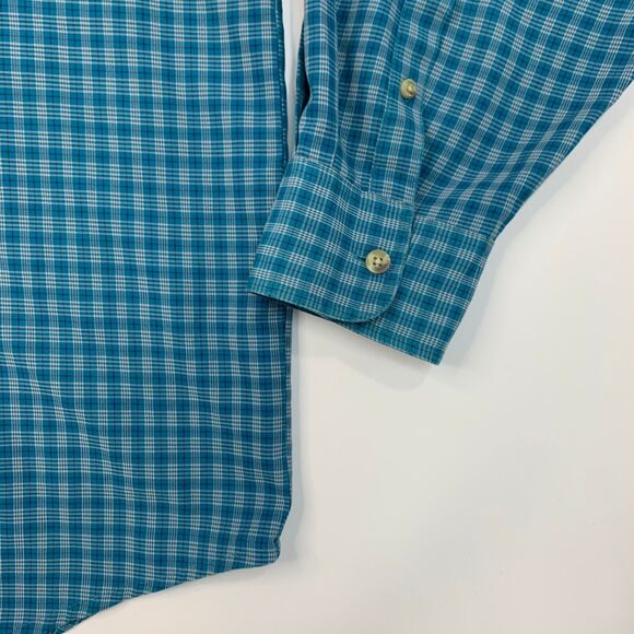 Wrangler Cool Lock Shirt Mens XL Extra Large Teal Button Up Plaid Long Sleeve - Picture 3 of 11